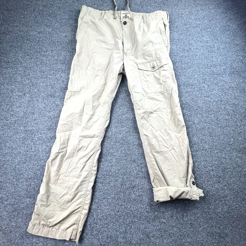 Express Mens Cargo Pants 36 Beige Khaki 100% Cotton Straight‎ Leg Pocket NWT